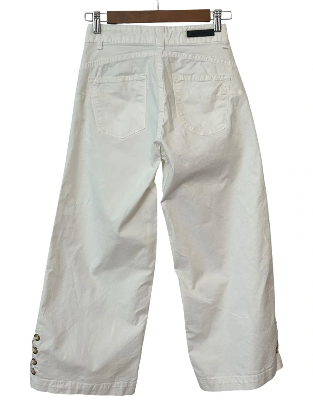 Paola Prata Cropped Wide Leg Grommet Embellished Jeans SZ IT 38 US 0 White